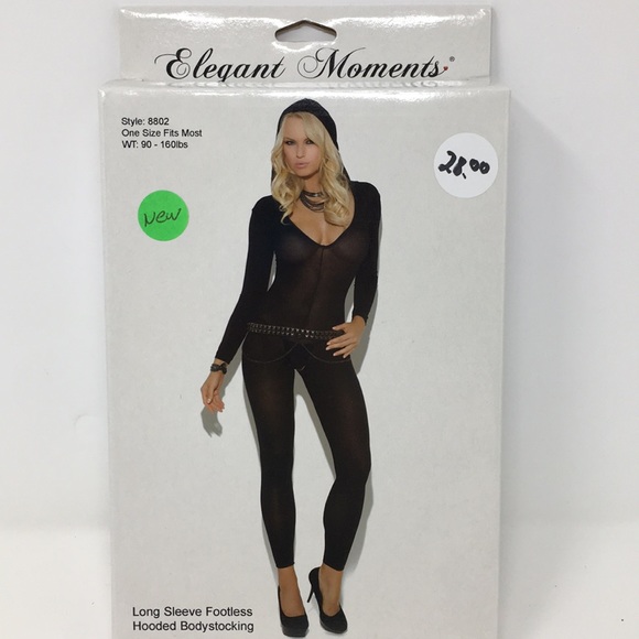 ELEGANT MOMENTS BLACK  HOODED BODY STOCKING - Picture 1 of 4